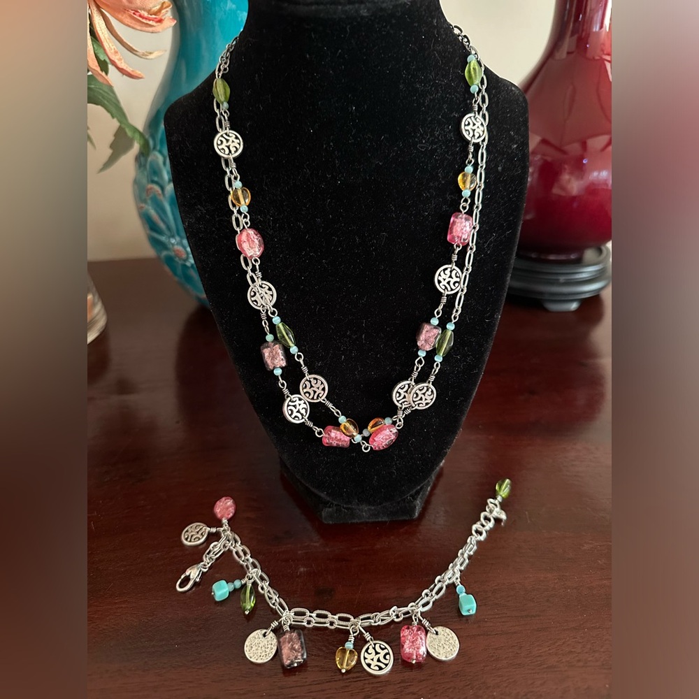 Vintage Brighton Barbados multicolor station necklace and bracelet set